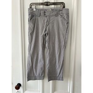 American Eagle beige and blue railroad striped lightweight capri pants 6